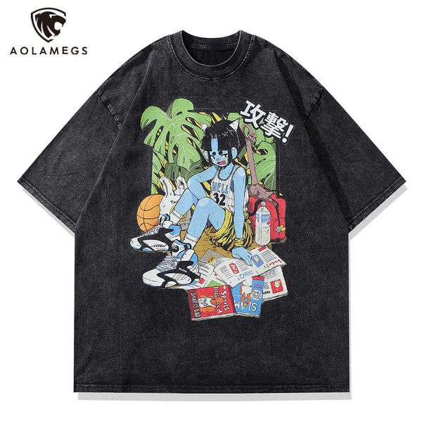 Erkek Tişörtleri Harajuku Hip Hop Erkekler Büyük Boy Tişört Karikatür Komik Kız Grafik Baskı Tshirt Yaz Günlük Retro Tees Street Giyim J230420