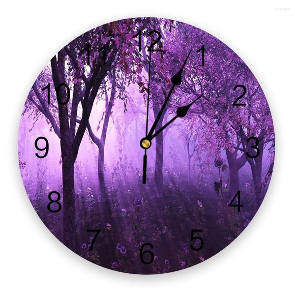 Настенные часы лесные фиолетовые деревья цветы