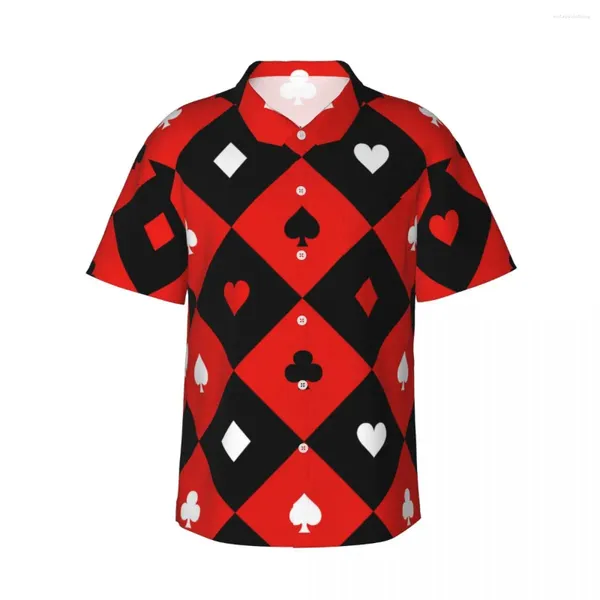Camisas casuais masculinas de manga curta tabuleiro de xadrez diamante poker camisa praia roupas personalidade topos