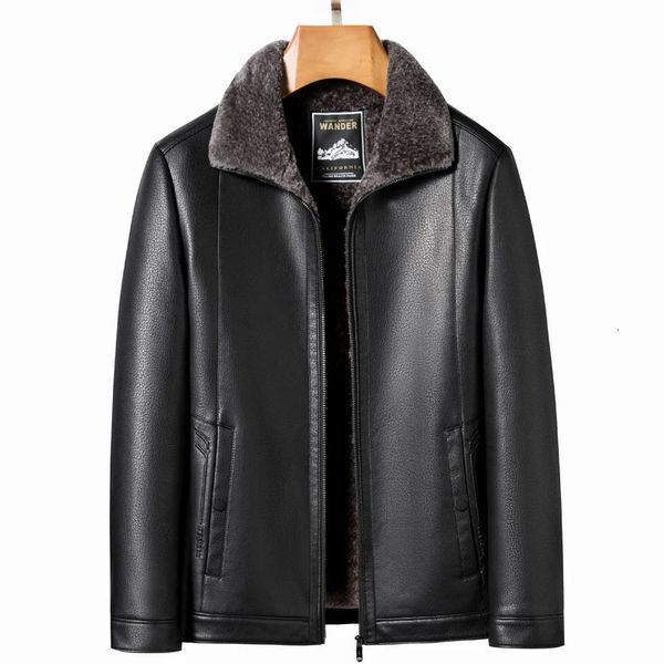 Herren Lederimitat YN365 Schaffelljacke aus natürlicher Baumwolle für Herbst und Winter, Kragen, flauschig, dick, mittellang, modisches Top für junge Männer 231120