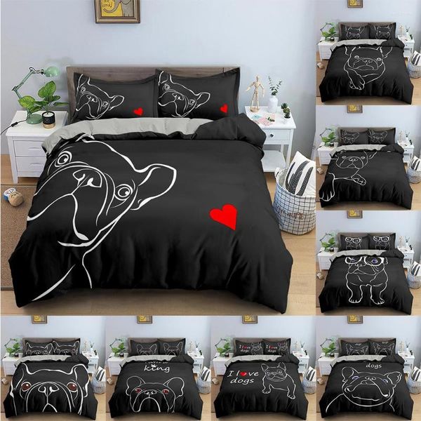 Bedding Sets Cartoon Dog Duvet Capa fofa de animal de estimação Capas de edredom Twin King com travesseiros calçados 2/3pcs