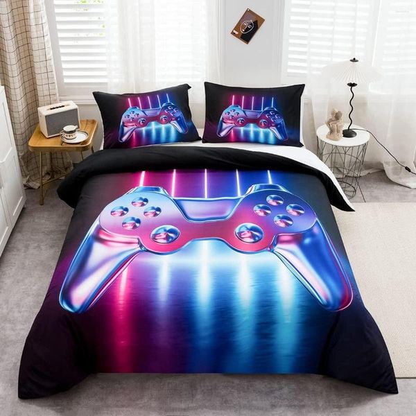 Set di biancheria da letto Gioca a Gamer Set Giovane Videogiochi Copripiumino per bambini adolescenti Gioco Gamepad Trapunta Novità Gradiente Neon