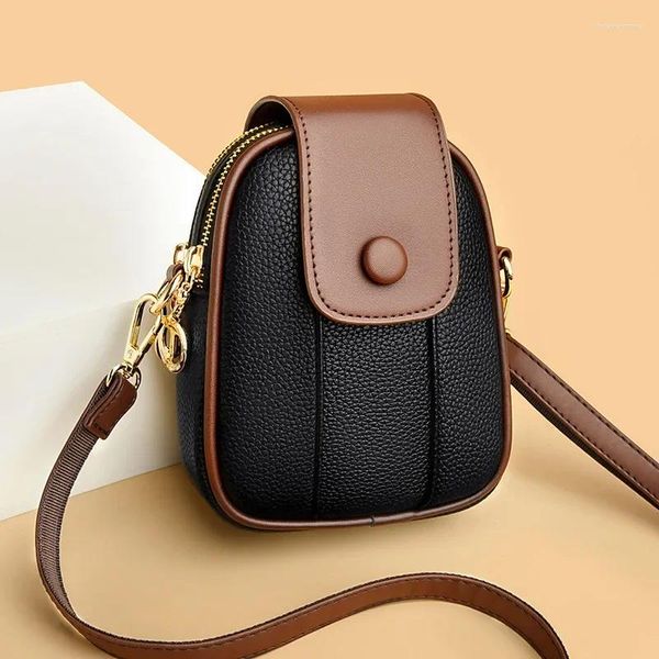 Sacos de noite femininos 2023 moda contraste cor vertical zíper saco leve um ombro crossbody telefone móvel