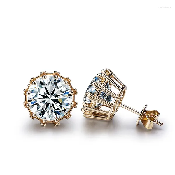 Orecchini a bottone Orecchini classici in oro giallo 18 carati a forma rotonda con diamante Moissanite da 1 carato per le donne, regalo di anniversario