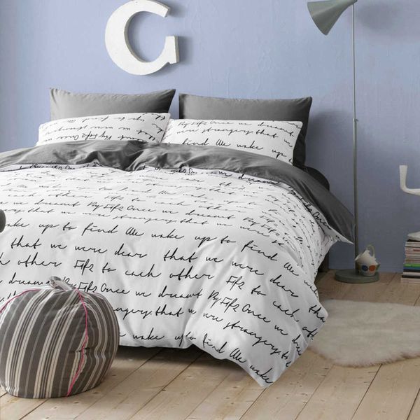 Bedding Sets Russia Espanha Conjunto de roupas de cama 22 Europa Rainha Double King Single Duvet Capa Conjunto de roupas de cama brancas lenta preta cinza letra 210319