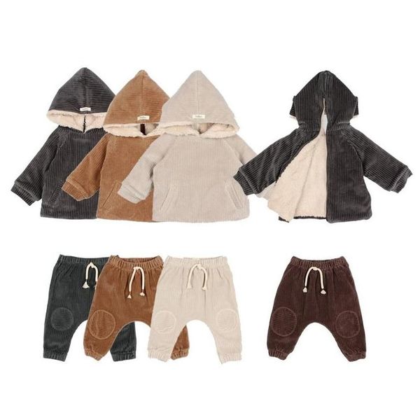 Jacken auf Lager Kindermantel 2021 Winter Buho Kleinkind Junge Mädchen Veet Jacke Hose Set Warm Cord Outwear Hose Clren Clothes Drop Dhqsn