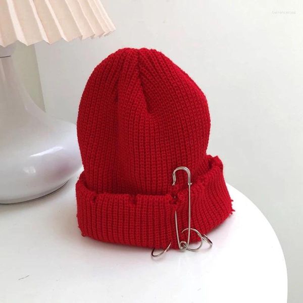 Berets Ring Pins Stricken Mützen Winter Warme Mützen Für Männer Und Frauen Einfarbig Weiche Hip Hop Woolen Häkeln Hut Trendy Kalte Kappe