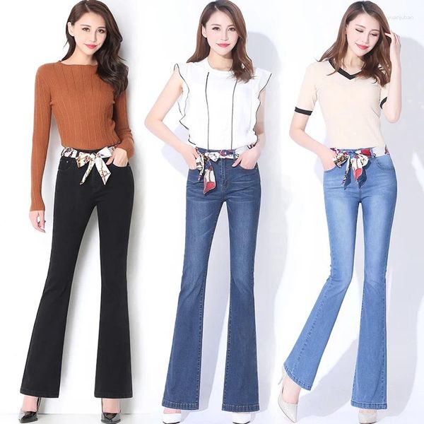 Damen-Jeans, ausgestellt, Retro-Stil, Bell-Bottom, weiblich, weites Bein, Denim-Hosen, Hippie-Flare, hohe Taille, dünne Hose