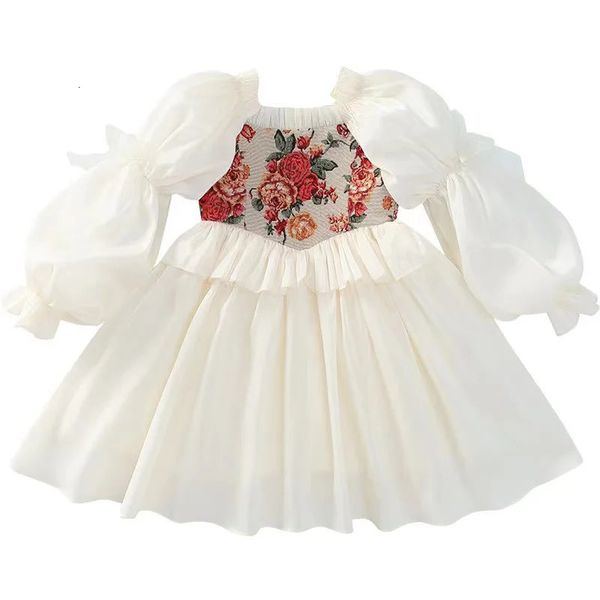 Mädchen Kleider Spanisch Vintage Stickerei Kleid für Mädchen Kinder Bridemaid Hochzeit Weiß Ballkleider Party Tragen Elegante Kleidung 231120