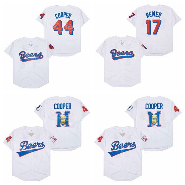 Baseball Moive Beers 44 Joe Coop Cooper Jersey 17 Doug Remer HipHop All Stitched White Team Cool Base Cooperstown Vintage College für Sportfans Retro Mens College