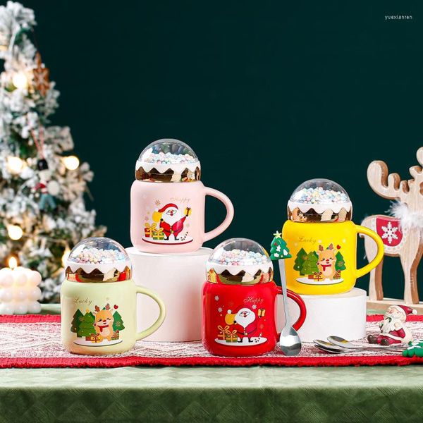 Kupalar Yaratıcı Noel Kupası Hediye Kutusu Seramik El Kupa Kapağı Kaşık Yüksek Güzel Kahve