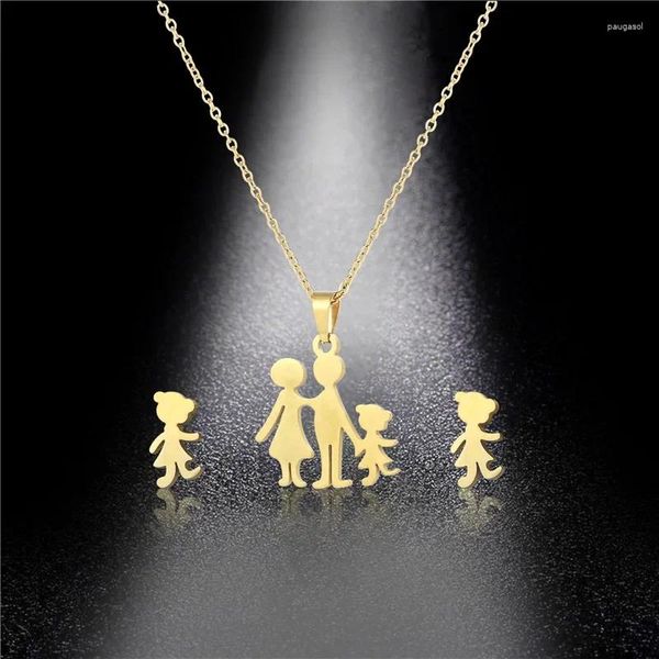 Collana Orecchini Set Collane in acciaio inossidabile Orecchini Famiglia Persone Ciondolo Girocollo Catena clavicola Moda Donna Gioielli Regali della mamma