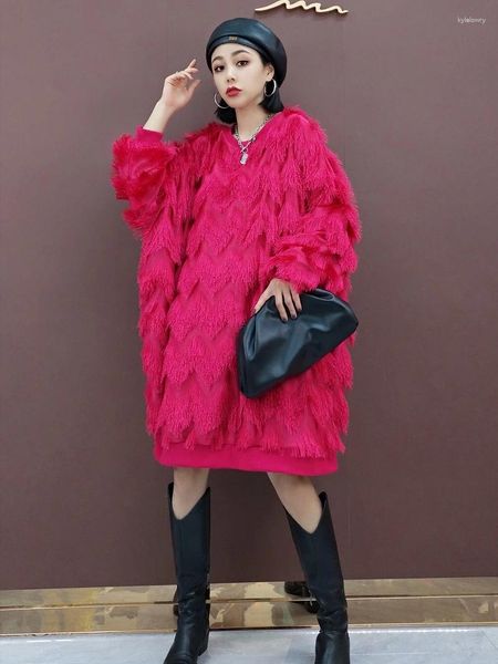 Kadınlar Kürk MS Bahar 2023 Moda İmitasyon Ceketi Yelttaşlığı Kazak Velvet Gevşek Big Yards Uzun Kalıp