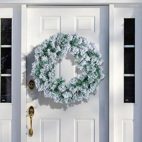 Flores decorativas grinalda de natal flocado pinho nevado feriado pendurado decoração para porta da frente festa diy decoração eventos ano 2024