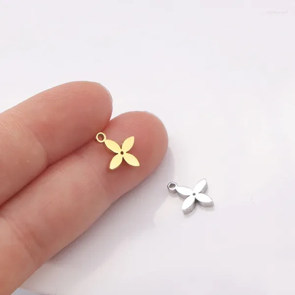 Charms 5 teile/los 9X11mm Spiegel Poliert Edelstahl Hohle Blume Glück Vierblättriges Kleeblatt Zubehör Für DIY Schmuck Machen