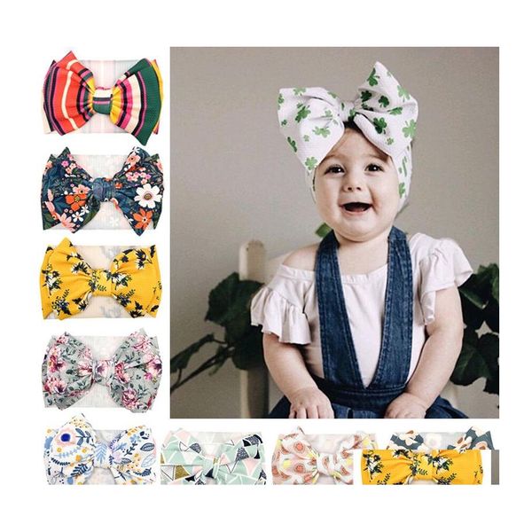 Acessórios para cabelos 20pcs meninas meninas florais estamadas grandes faixas de cabeçote de arco bandanas 15 cores Crianças Princess Bows Kids Design Boutique Dr Dhzex