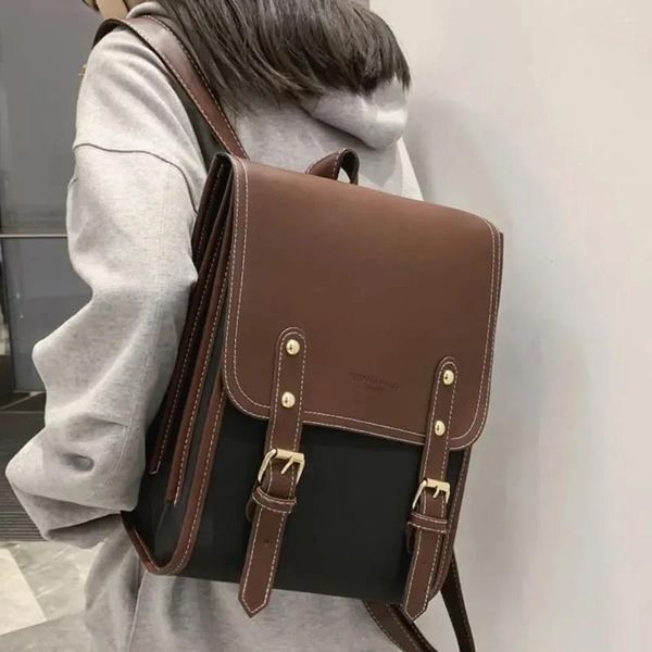 Okul çantaları retro moda kadın backpack pu deri gençler için büyük kızlar basit el omuz mochilas