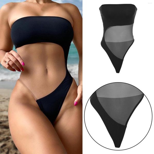 Kadın Mayo Seksi Kızlar Mayo Birleştirme Mesh Sırtsız Yüksek Beled Bikini Şeffaf Tanga