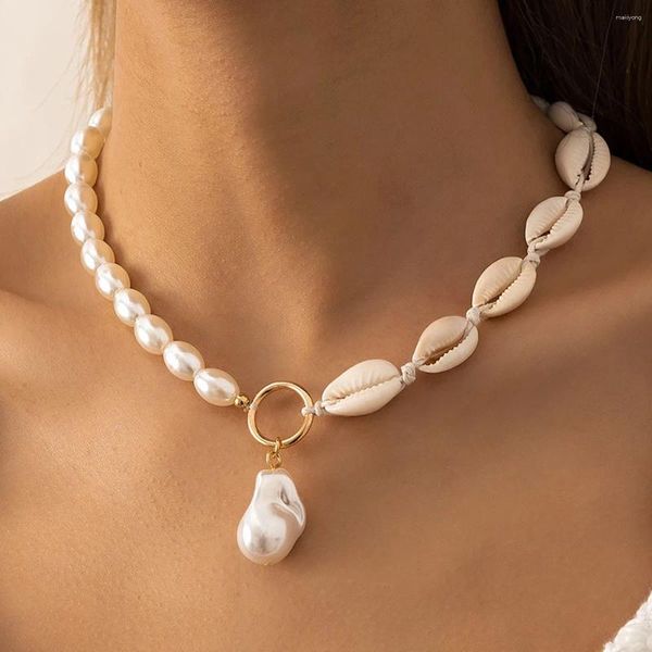Anhänger Halsketten Süße Unregelmäßige Imitation Perle Schlüsselbein Halskette Für Frauen 2023 Einfache Weiße Shell Weben Geburtstag Mädchen Schmuck Geschenk