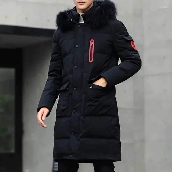 Мужская пуховая зимняя толстая теплая парка мужская куртка с капюшоном средней длины с хлопковой подкладкой ветрозащитный меховой воротник с длинным рукавом тонкое пальто