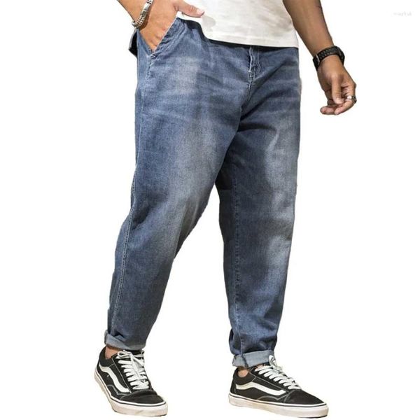 Мужские джинсы, модные шаровары, мужские повседневные джинсовые брюки, свободные мешковатые брюки, уличная одежда в стиле хип-хоп, большие размеры 44, 46, одежда