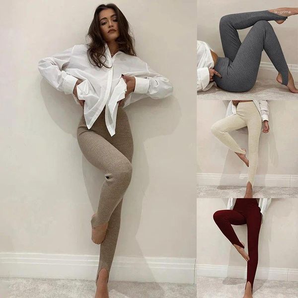 Calças femininas Mulheres Esportes Yoga Leggings Passo Pé Cintura Alta Cintura Casual Stripe Cor Sólida Meia-calça Aparência Fina Fitness Dança