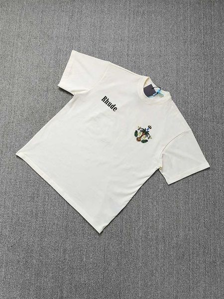 Tasarımcı Moda Giyim Tees Tişörtleri Rhude American Vintage New Flower Trend Brand High Street Gevşek Çok Yönlü Erkek Kısa Kollu Tişört Üstleri Streetwear Hip hop