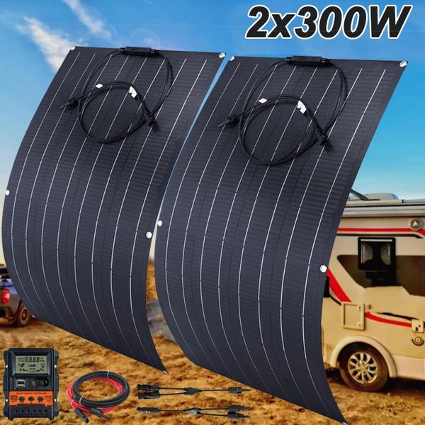 Carregadores 600W 300W Painel Solar Flexível Carregador de Energia Celular Portátil Conector DIY para Smartphone Sistema de Energia de Carregamento Carro Camping 231120
