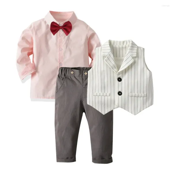 Set di abbigliamento LZH Bambino Neonato Abito completo Cravatta Camicia Gilet a righe Pantaloni 3 pezzi Abiti da gentiluomo Bambini Bambini