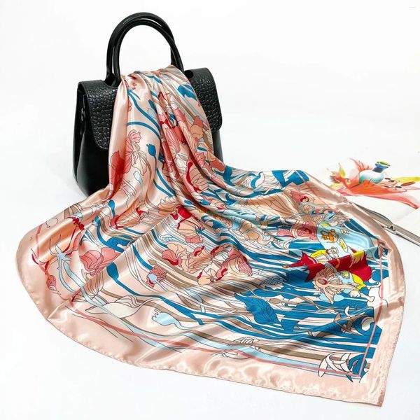 Шарфы 2023, весенне-осенний шелковый шарф 90 см, женский квадратный атласный платок с имитацией принта, шаль, оптовая продажа