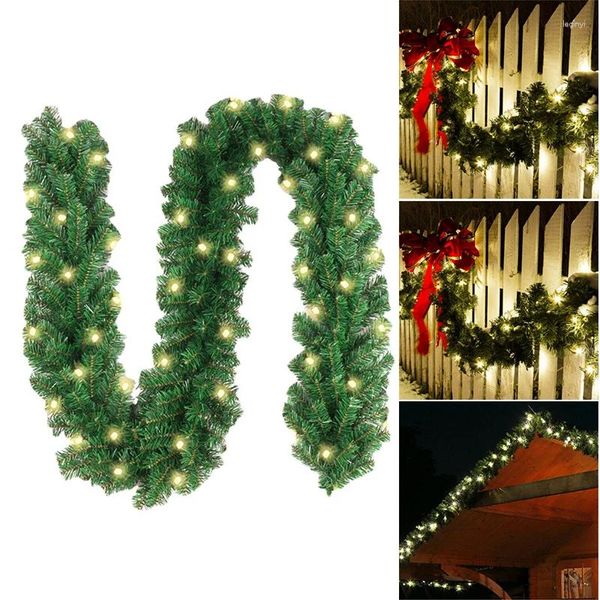 Fiori decorativi 2,7 m LED Luce Natale Rattan Corona Decorazioni per camino Decorazione ghirlanda con luci Natale per la festa in casa