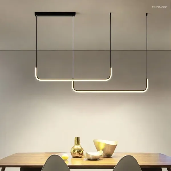 Lampade a sospensione Lampadario moderno a soffitto a LED Nero Oro Dimmerabile Tavolo Sala da pranzo Cucina Bar Decorazioni per la casa minimaliste Lucido