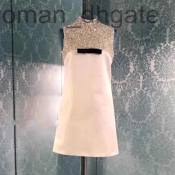 Abiti da passerella Designer2021 Bianco BlingBling Abito corto da donna Milano Runway Colletto alla coreana Fiocco Cristalli Perline Sexy aderente Abiti da festa 72421 SWO4