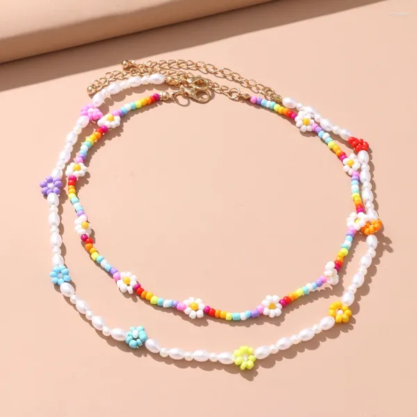 Ожерелья с подвесками, милые разноцветные бусины, жемчужное колье на ключице, цветочное ожерелье для женщин и девочек, весенне-летние ювелирные изделия, оптовая продажа