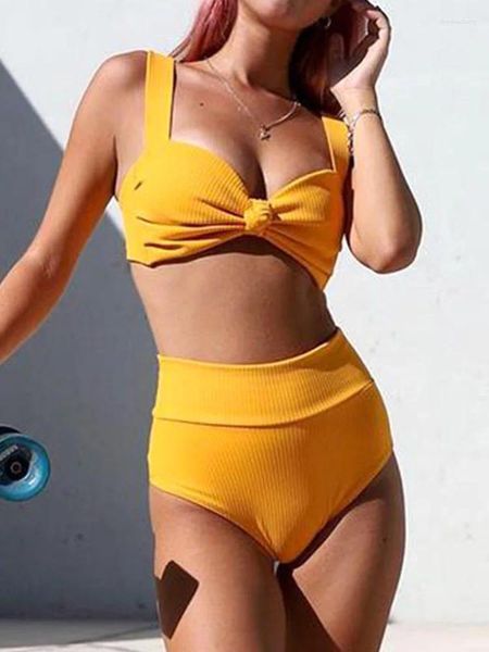 Kadın Mayo Push Up Bowknot Bikinis Kadınlar İçin Set Solid Mayo Seksi Mikro Bikini Yüksek Bel Plaj Giyim 2024