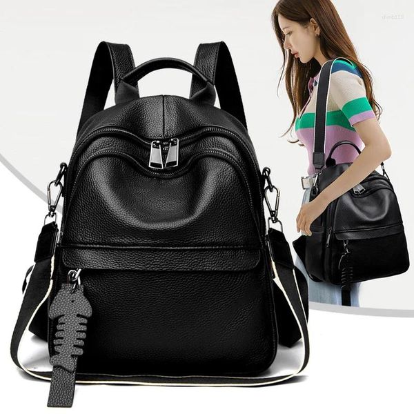 Schultaschen Hohe Qualität Kuh Leder Frauen Rucksack Mode Luxus Damen Reise Rucksack Mädchen Umhängetasche Echtes Mochila