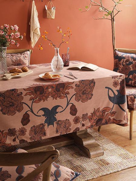 Tovaglia Tovaglia natalizia vintage francese Tovaglia floreale retrò Velluto nordico Copertura da pranzo per banchetti rettangolari per uso domestico