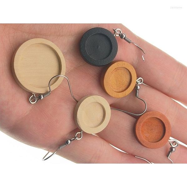 Ohrringe baumeln 100 teile/satz Runde Holz Cabochon Ohrring Rohlinge Edelstahl Haken Basis Einstellungen Für DIY Schmuck