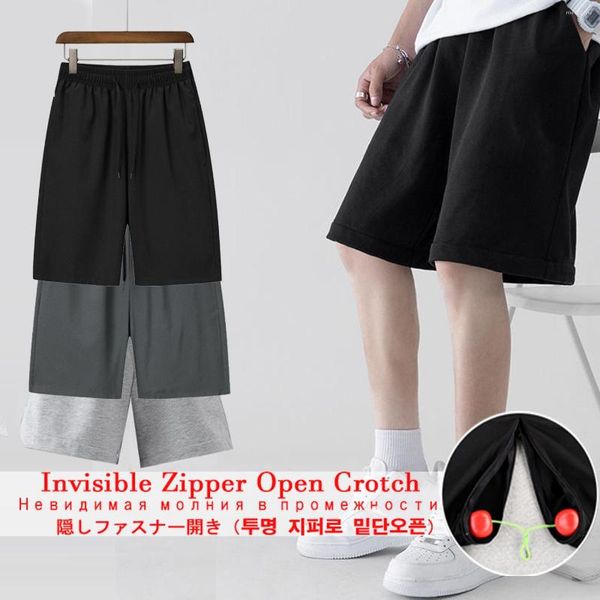 Shorts masculinos de verão invisível zíper aberto masculino de esportes de groth plus size de tamanho casual ao ar livre