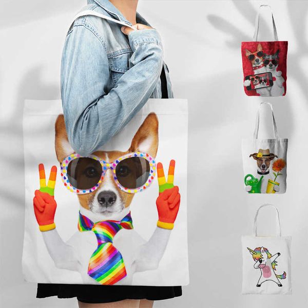 Сумки для покупок 3D Pet Dog Print Purtable Environmental Sack с нижней и без стороны, увеличенная сумка для покупок, пакет сумочки с нагреванием, печатная плата