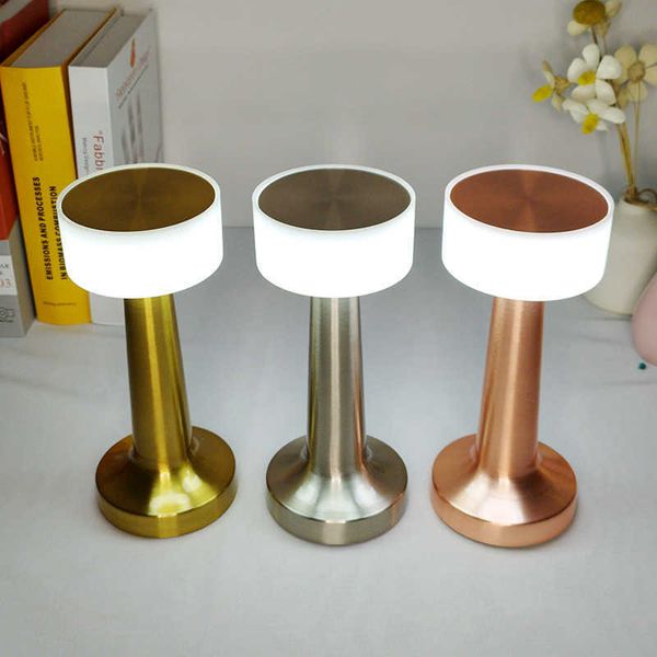 s Touch Retro Metal Bar Table Electroplate Decoration Light LED Rechargeable Night Lights Desk Lamp for Bedroom AA230421
