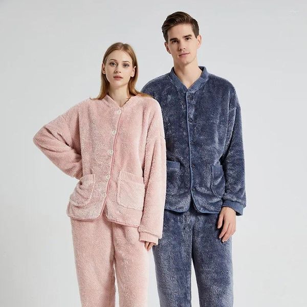 Indumenti da notte da donna 2023 giapponesi morbidi peluche da uomo e pantaloni cardigan per pigiami in velluto corallo comodi e casual da indossare a casa