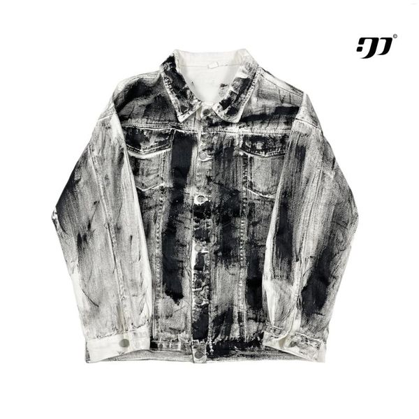 Jackets masculinos A2249 pintados à mão Pintada Denim Jacket Casual Loose Street para homens e mulheres