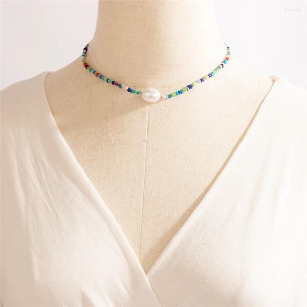 Anhänger Halsketten Boho Choker Halskette für Frauen 2023 Mode Vintage Kragen Einfache Künstliche Perle Bunte Perlen Niedliche Schmuck Party