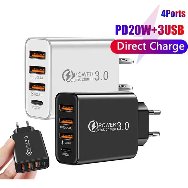 Nuovo 3 USB TYPE C Adattatore da viaggio PD 5V 2A Ricarica rapida Caricatore da viaggio da parete per telefono cellulare Adattatore stile universale Spina US EU