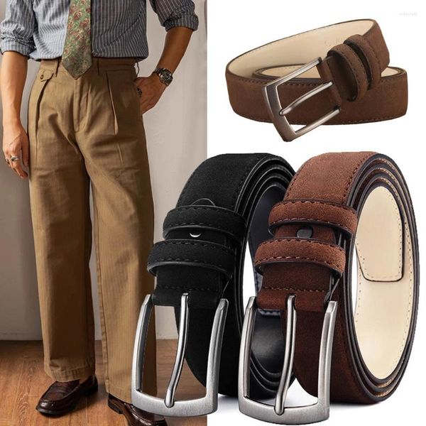 Cintos Homens Genuíno Couro Cintura Cinto Moda Camurça Vaca Pelúcia Veludo Cinta Liga Pin Fivela Jeans Calças Cinturas