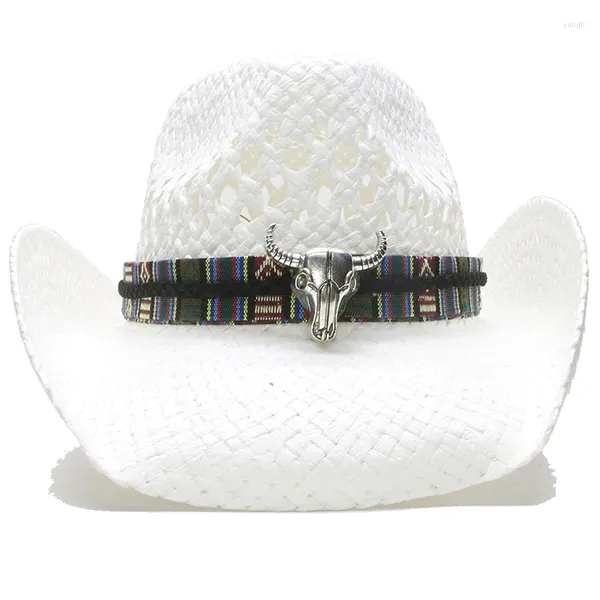 Berretti Cintura con Testa di Bue Grande Scavata Donna Uomo Cappello da Sole Western in Rafia a Tesa Larga da Cowboy da Spiaggia a Tesa Larga da Unisex (58 cm)