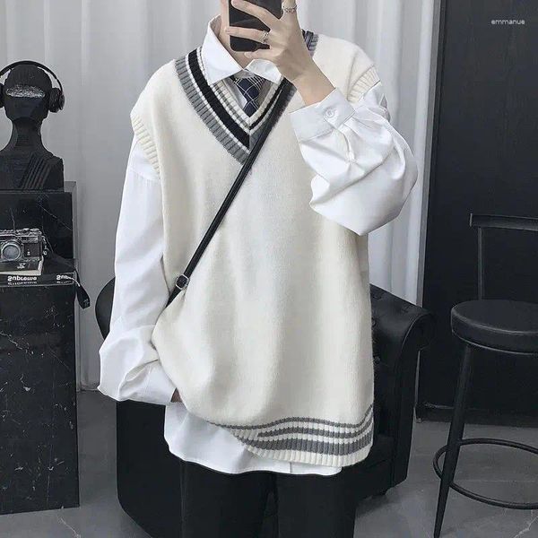 Männer Westen Herbst Pullover Weste Mode Retro Beiläufige Gestrickte Pullover Männer Wilden Lose Koreanische Stricken Pullover Herren Kleidung B285