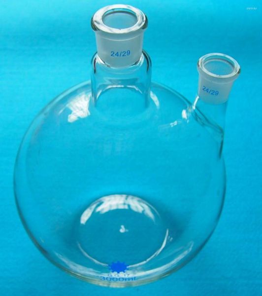 3000ml 24/29 2-Hals-Flachboden-Glaskolben 3L Twins Necks Laborflasche