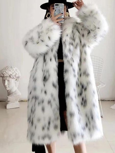 Kadın Kürklü Kadın Kabarık Peluş Peluş Out Giyim 2023 Sahte Coat Sonbahar Kış Ceket Katları Kadınlar Moda Moda Benekli Uzun Kollu Paltolar